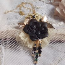 Black and Gold Dreamcatcher Pendant Necklace with a very old lace and beautiful Crystals